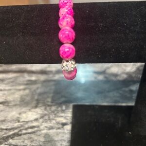 Vibrant Pink and Silver Beaded Bracelet with Sparkling Accent